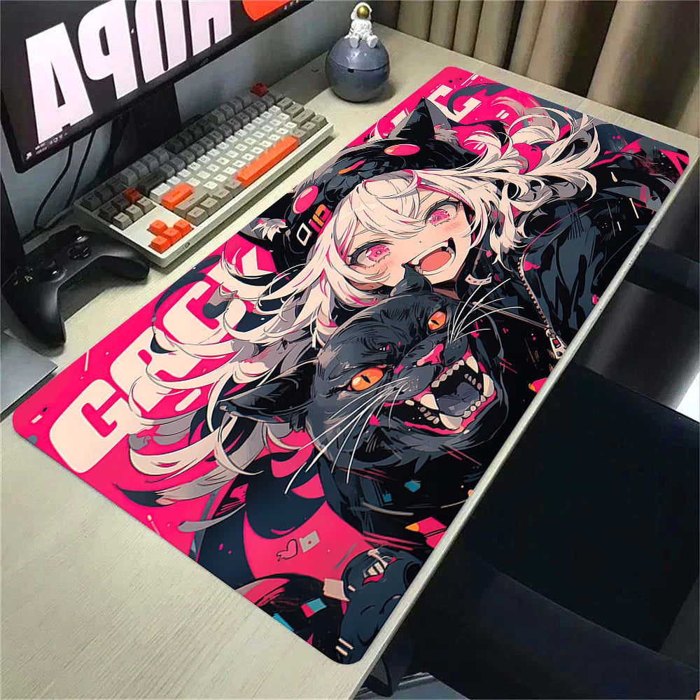 Kawaii Girls & Cat Graffiti Deskmat 900x400 – Anime Gaming Mouse Pad, Waterproof, Non-Slip