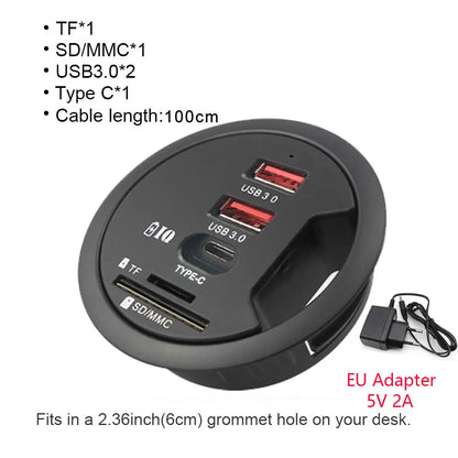 OllyMurs USB 3.0 Desk Hub – 5-in-1, SD/TF, Type-C, 80cm Cable, Desktop Mount