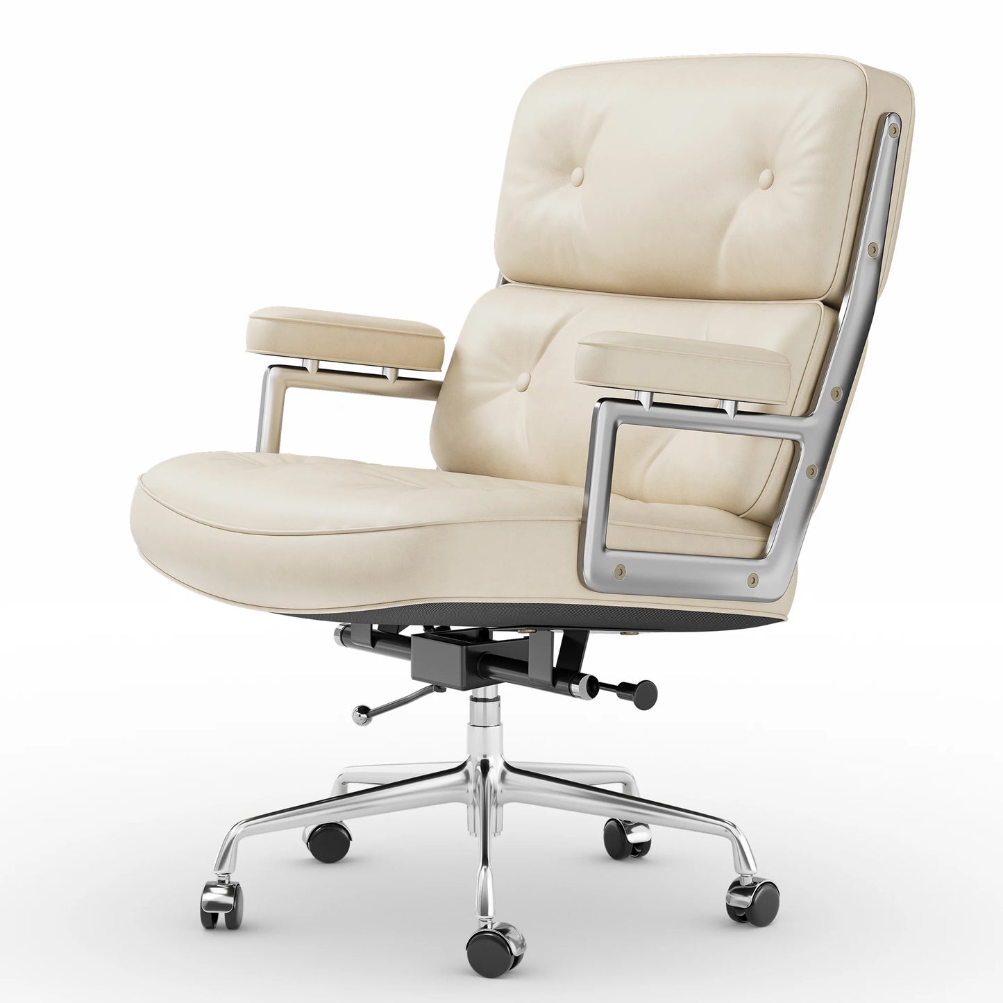 Ergonomic Executive Office Chair – Genuine Leather, Aluminum Arms, Swivel & Wheels