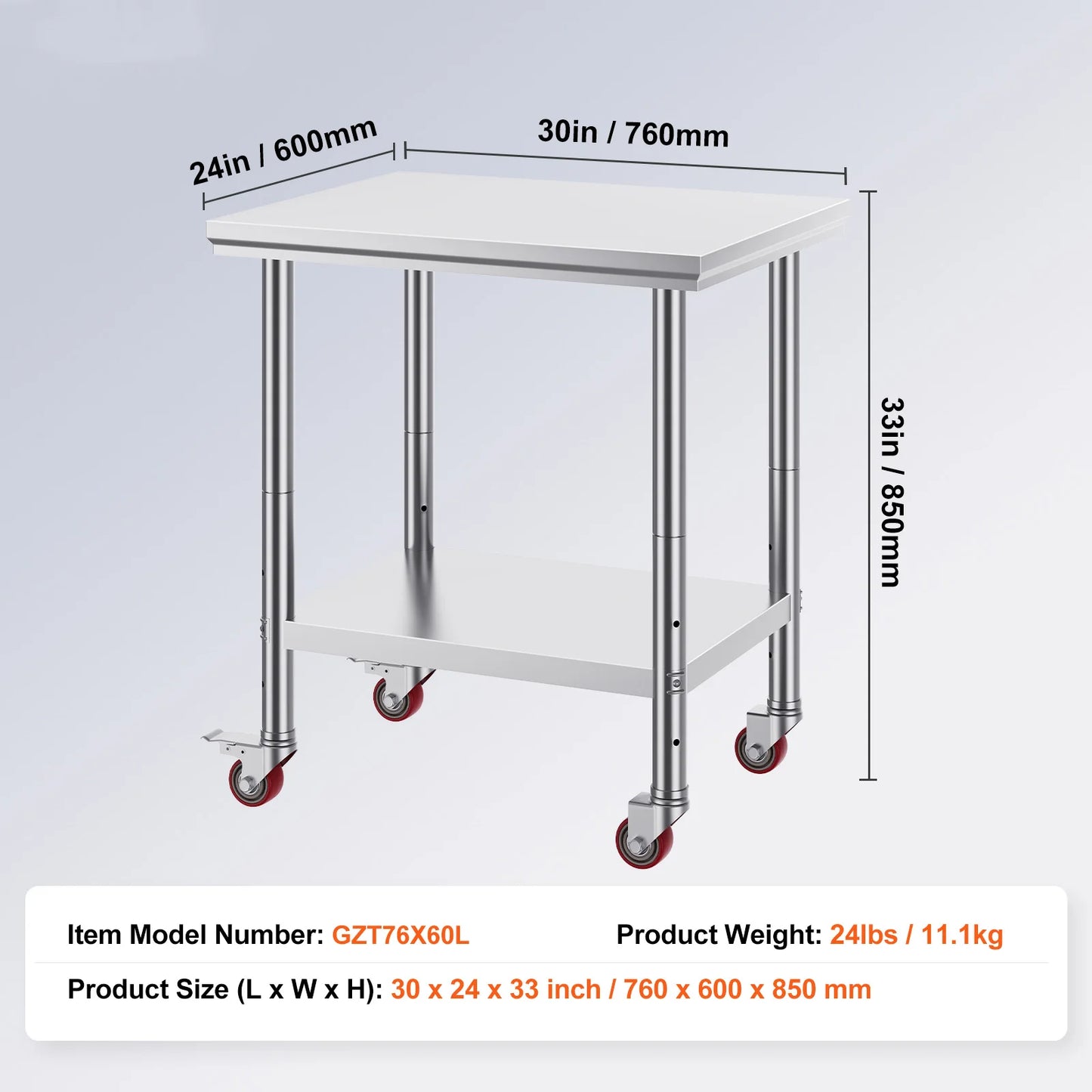 SucceBuy Stainless Steel Commercial Kitchen Worktable – Shelves & Caster Wheels