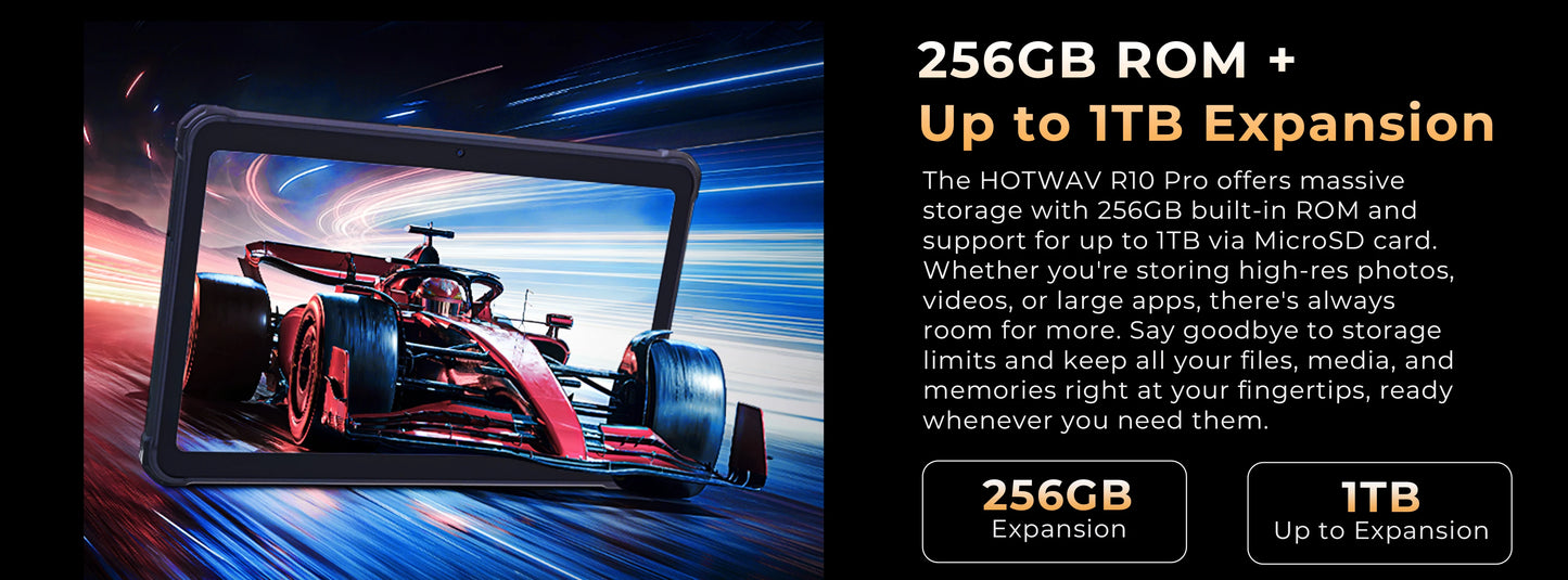 HOTWAV R10 Pro Rugged Tablet | 10800mAh | 10.1" HD+ | Android 14 | 8GB+256GB | 4G | 13MP