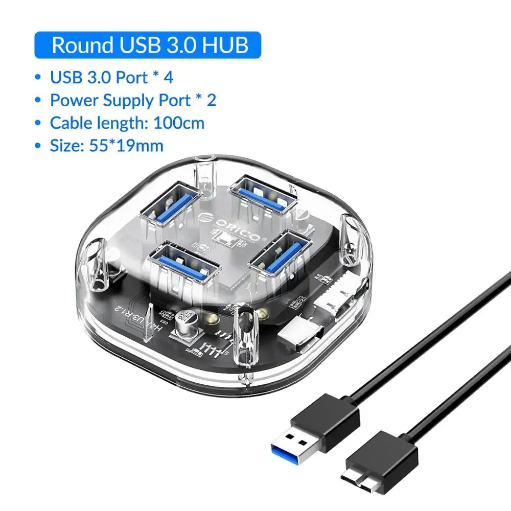 ORICO USB 3.0 Hub – 4 & 7 Port Splitter, Ultra-Slim, OTG, 5Gbps | MacBook & PC Compatible