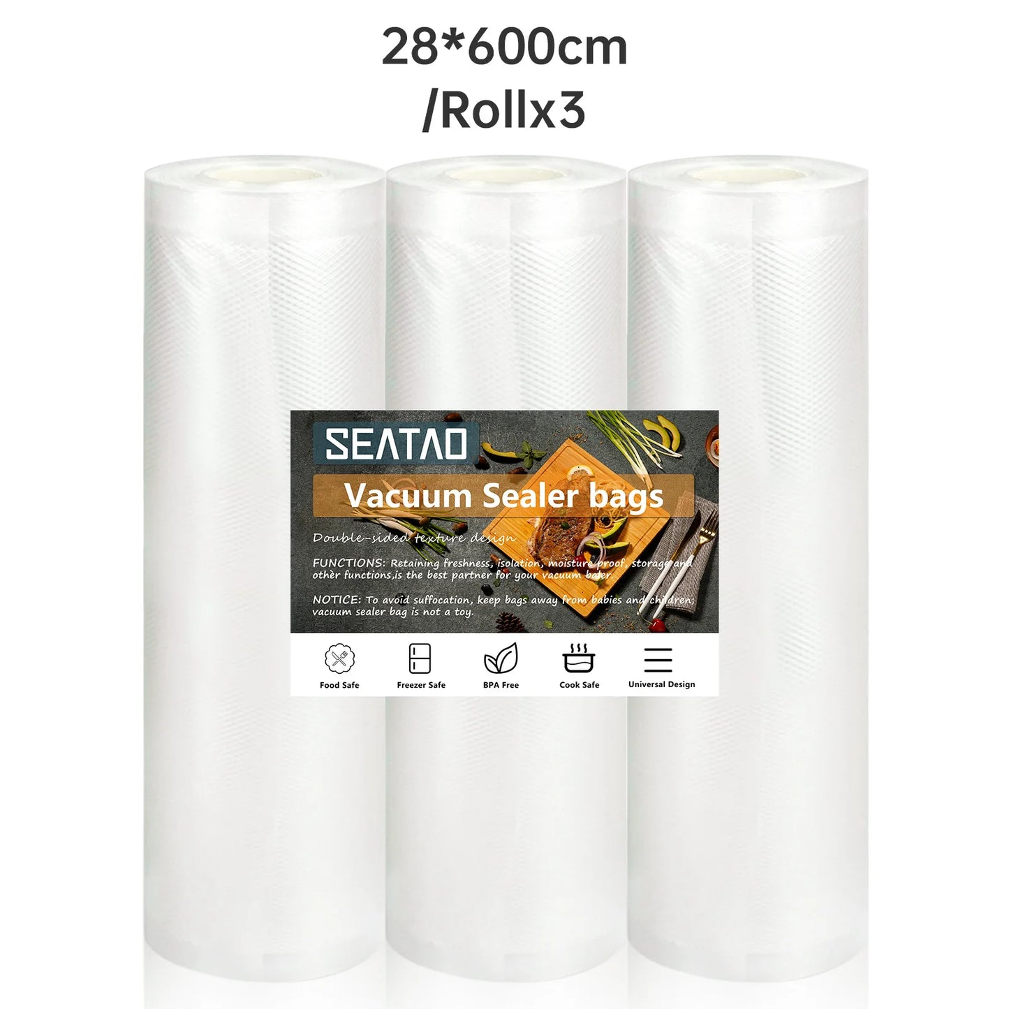 R.E.D. Shopping SEATAO vacuum food storage bags in rolls, 12-28cm wide, for vacuum sealer, ideal for keeping food fresh