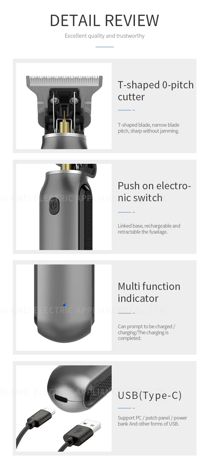 Kemei professional cordless hair trimmer with titanium blades, ideal for precise hair cutting and grooming.