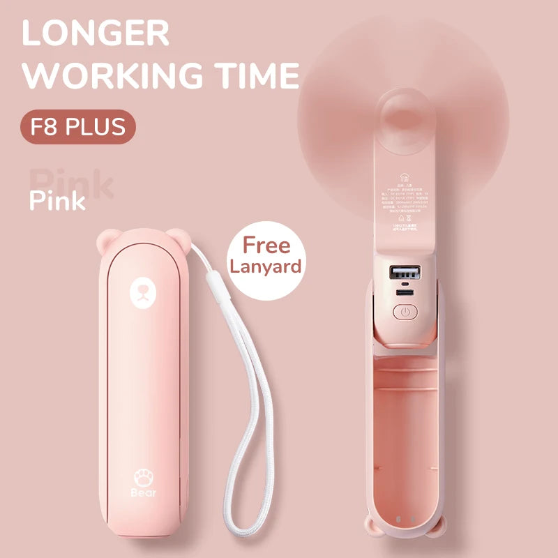JISULIFE Portable Handheld Fan with Power Bank & Flashlight