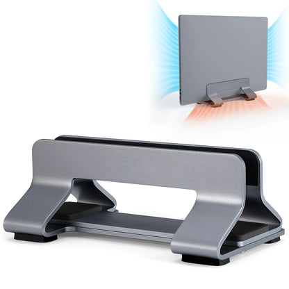 Adjustable Aluminum Vertical Laptop Stand — Tool-Free, 12–30mm Width, Universal Fit