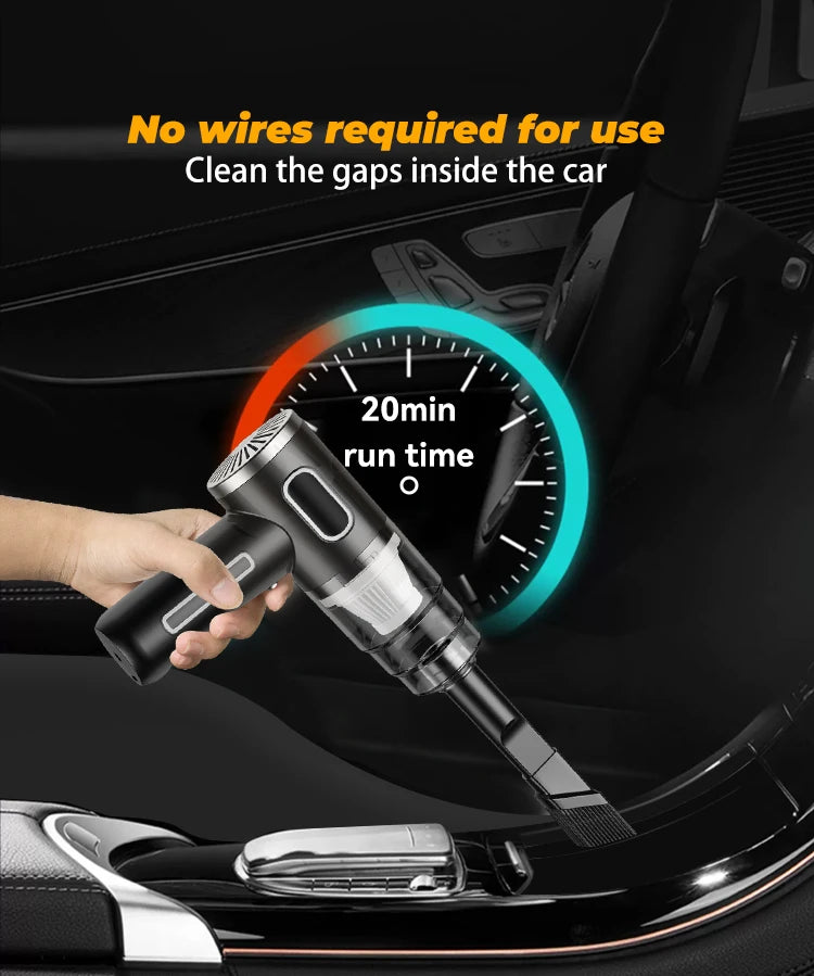 Portable wireless handheld vacuum cleaner with HEPA filter and 2000mAh battery, compact design for quick home cleaning.