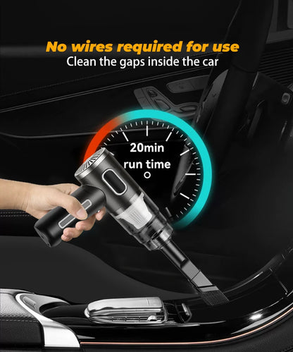 Portable wireless handheld vacuum cleaner with HEPA filter and 2000mAh battery, compact design for quick home cleaning.