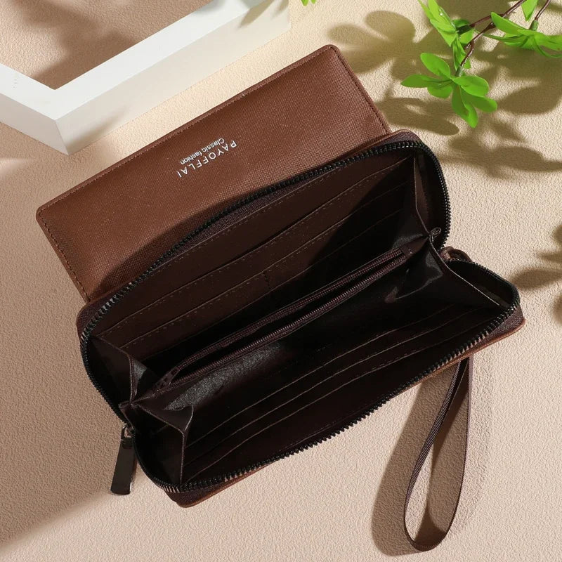 Men's PU Leather Wallet with Zipper - Multi-Slot Card Holder & Organizer