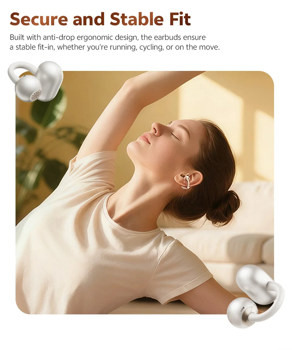 QCY Crossky C50 Open-Ear Clip-On Wireless Earbuds – Bluetooth 6.0, 4 AI Mics, Bass Boost, 60Hrs
