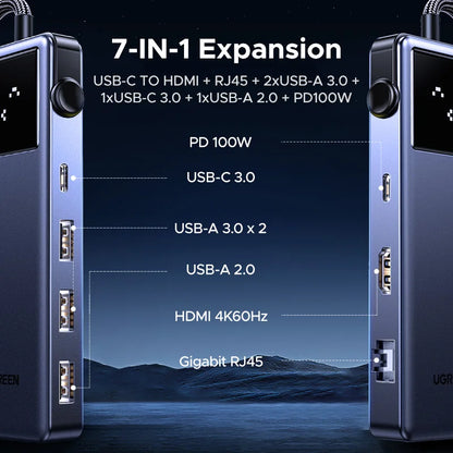 UGREEN Uno USB-C Hub – 4K60Hz HDMI, 1Gbps LAN, PD100W, USB 3.0