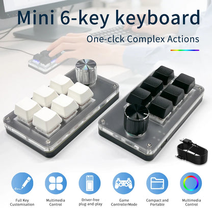Mini 6-Key 1-Knob RGB Macro Gaming Keypad – USB Wired Hot Swap Mechanical Keyboard