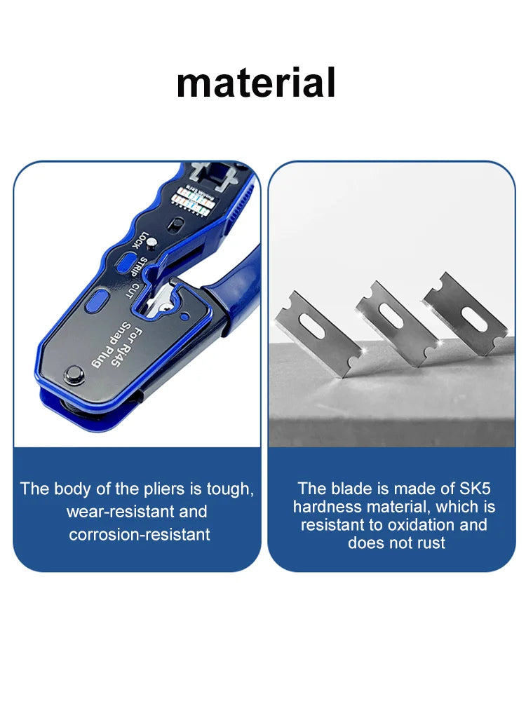 OMAY RJ45 UTP Crimper Tool | CAT5/6/7/8 Pass-Through Ethernet Cable Stripper & Connector Kit