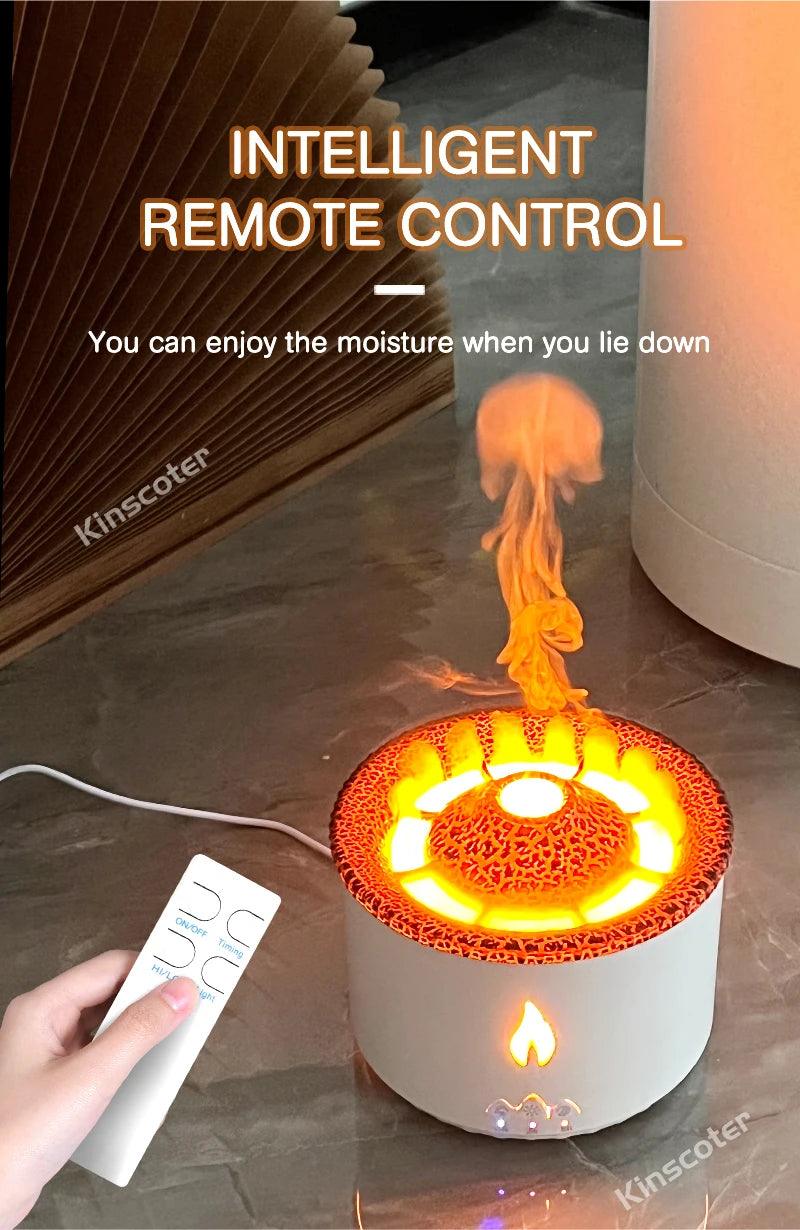 KINSCOTER Volcano Flame Aroma Diffuser & Humidifier 360ml – Jellyfish Smoke Ring Effect