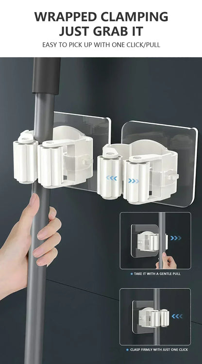 Self-Adhesive Mop & Broom Holder | Wall Mounted No-Drill Storage Hook