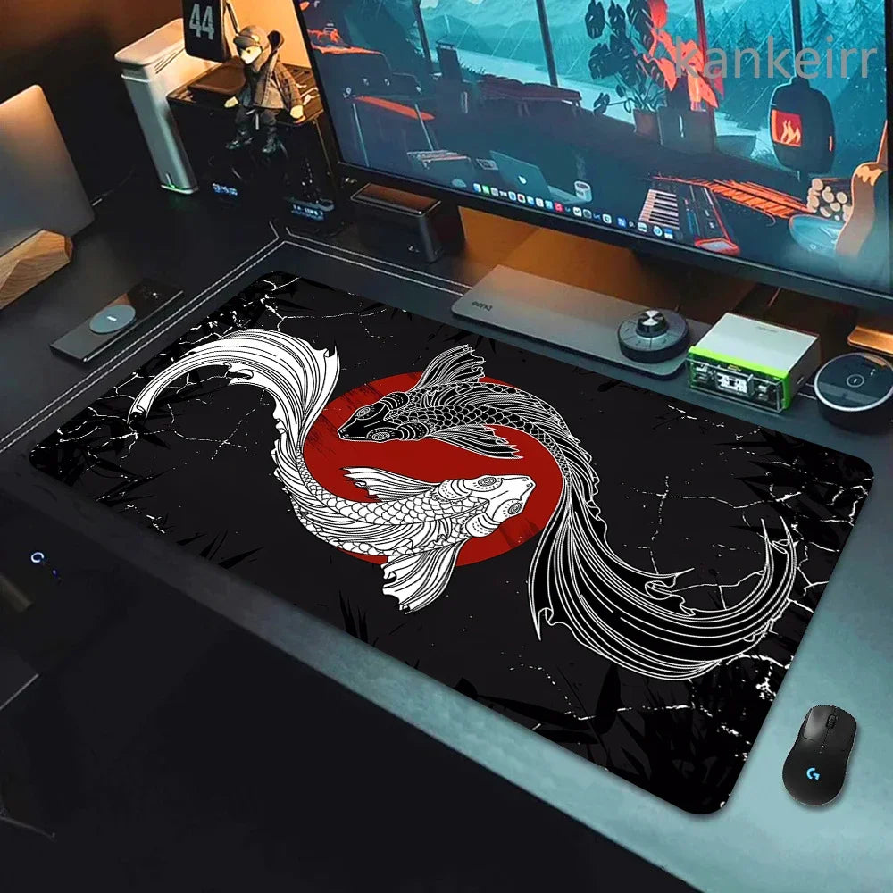 Koi Fish Taichi XXL Gaming Deskmat 90x40 – Natural Rubber, Anti-Slip, Smooth Surface