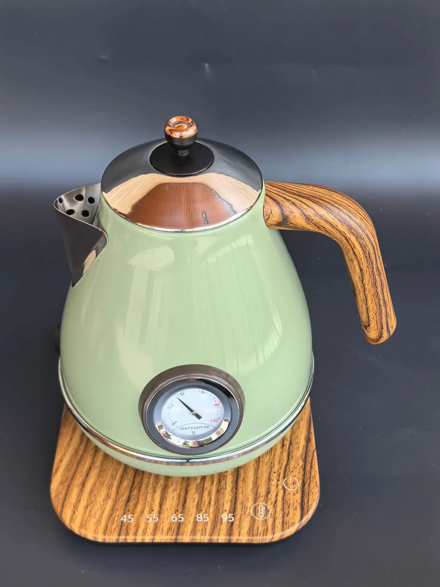 Vintage Wooden Grain Electric Kettle – 1.7L, 304 Stainless Steel, Temperature Control, 220V