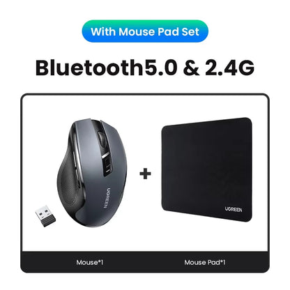 UGREEN MU006 Wireless Mouse – BT5.0 & 2.4G, 4000 DPI, 6 Silent Buttons, Ergonomic for MacBook & PC