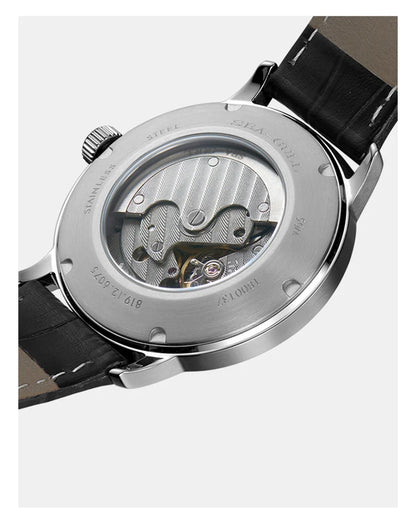 Seagull Men's Business Mechanical Watch – 50M Waterproof, Leather Strap, Valentine Gift
