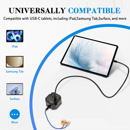 AC to USB-C Wall Charger 30W – Flush Wall-Mount Power Supply for iPad & USB-C Tablets