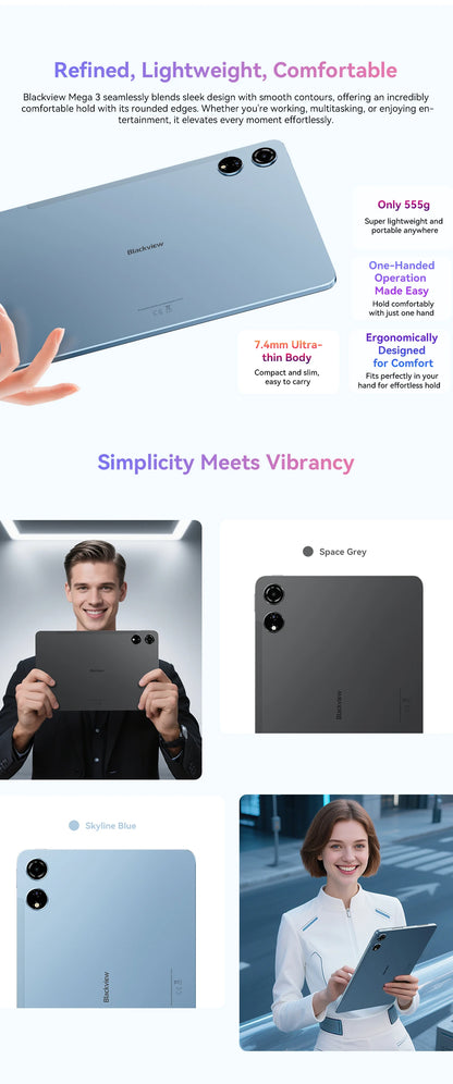 Blackview MEGA 3 Tablet – 12.1" 2.5K 90Hz, 8800mAh, 12GB RAM, 50MP Camera, Android 15