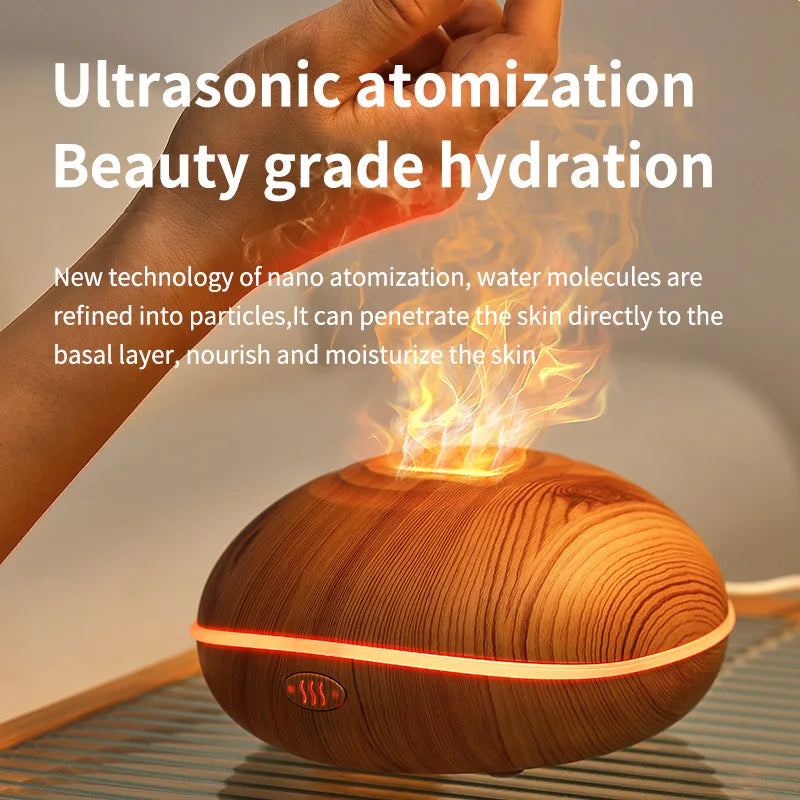 HLCOME Ultrasonic Aroma Diffuser – 200ml Wood Grain, 7 Color LED, Remote Control, Essential Oil Humidifier for Home & Bedroom