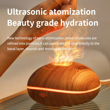 HLCOME Ultrasonic Aroma Diffuser – 200ml Wood Grain, 7 Color LED, Remote Control, Essential Oil Humidifier for Home & Bedroom