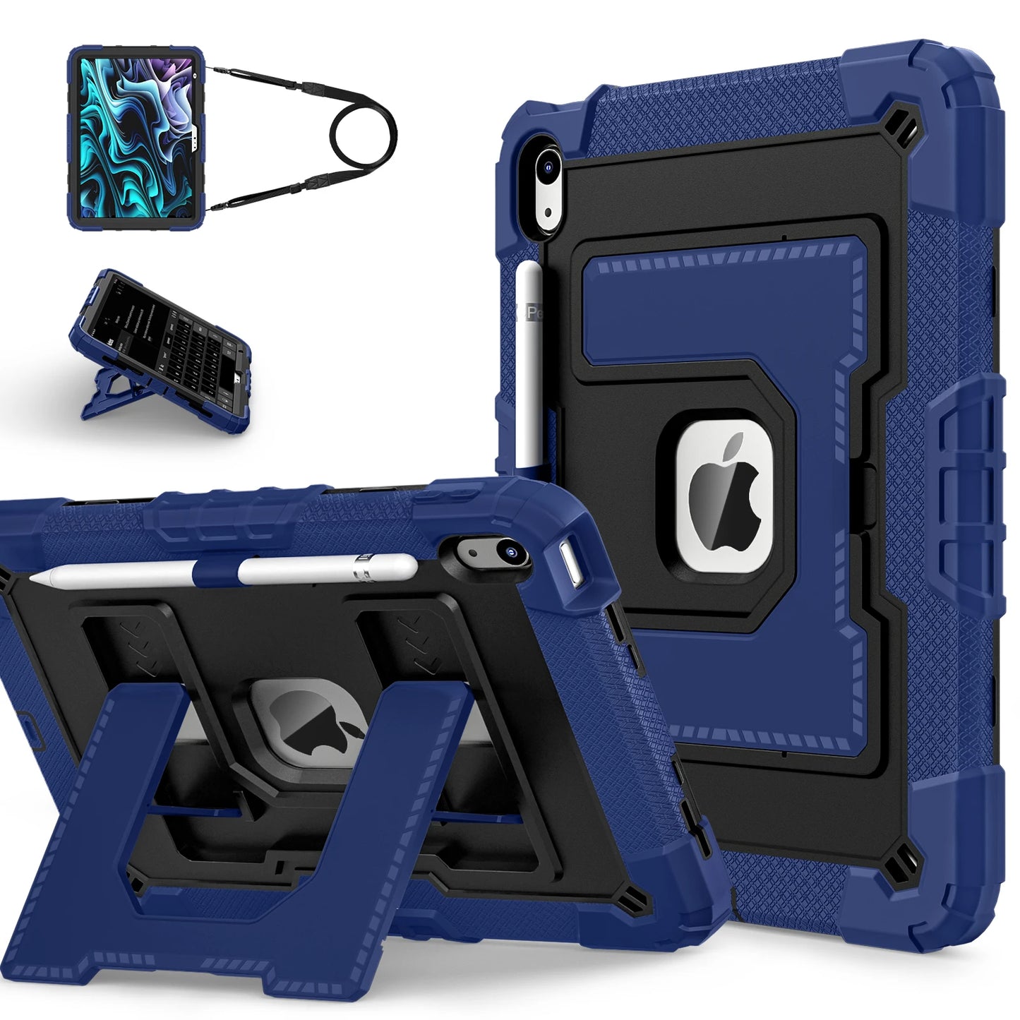 Hybrid 3-Layer Shockproof iPad Case with Shoulder Strap – 11" 2025 / 10.9" 2022