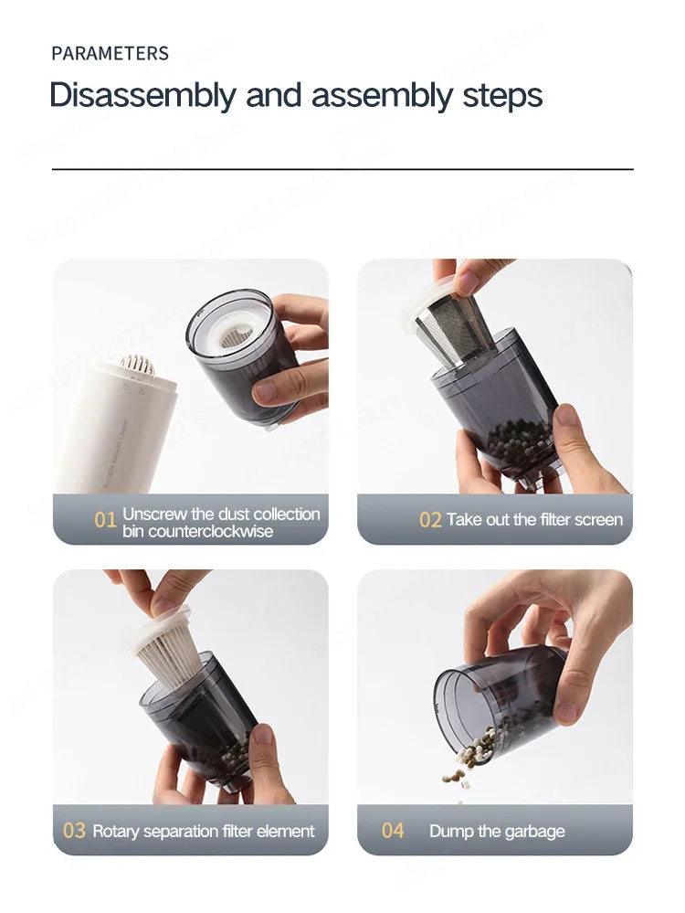 Portable Handheld Vacuum Cleaner – Wireless Charging, Metal Filter, 50W, Car & Home