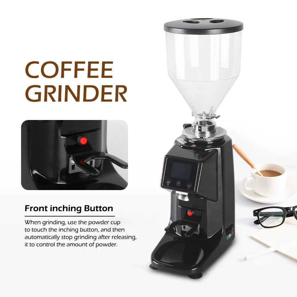 R.E.D. Shopping ITOP coffee grinder with touch screen, 60mm flat burr, aluminum alloy body, suitable for espresso brewing.