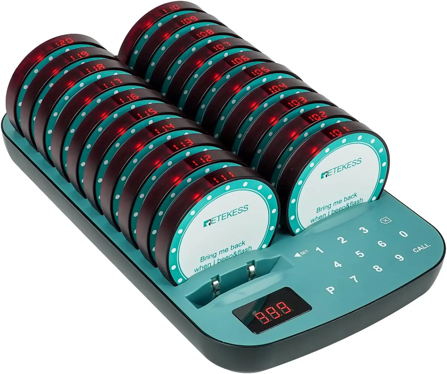 RETEKESS TD167A wireless restaurant calling system coaster pager with buzzer for food trucks, cafés, and hotels.
