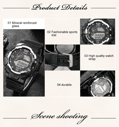 Men's Luminous Military LED Digital Watch - Waterproof, Silicone Strap, Calendar Display
