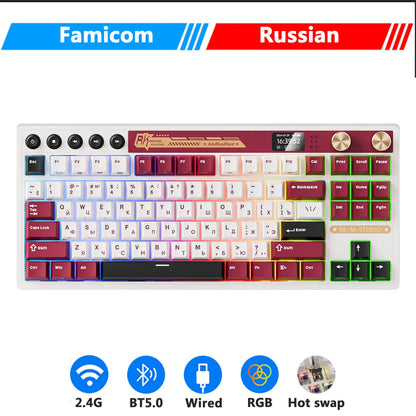RK Royal Kludge M87 Wireless Mechanical Keyboard – 87 Key, Hot-Swap, BT/2.4G/USB-C, TFT Screen