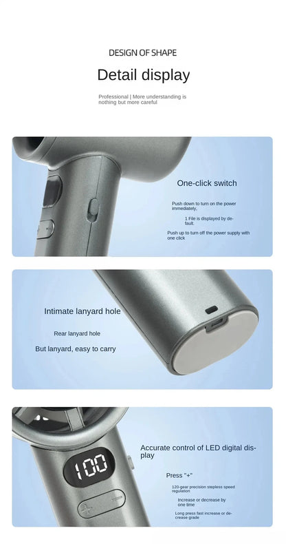 5000mAh Handheld Mini Fan – USB Rechargeable, Ice Compress Cooling, LED Display, 3 Speeds