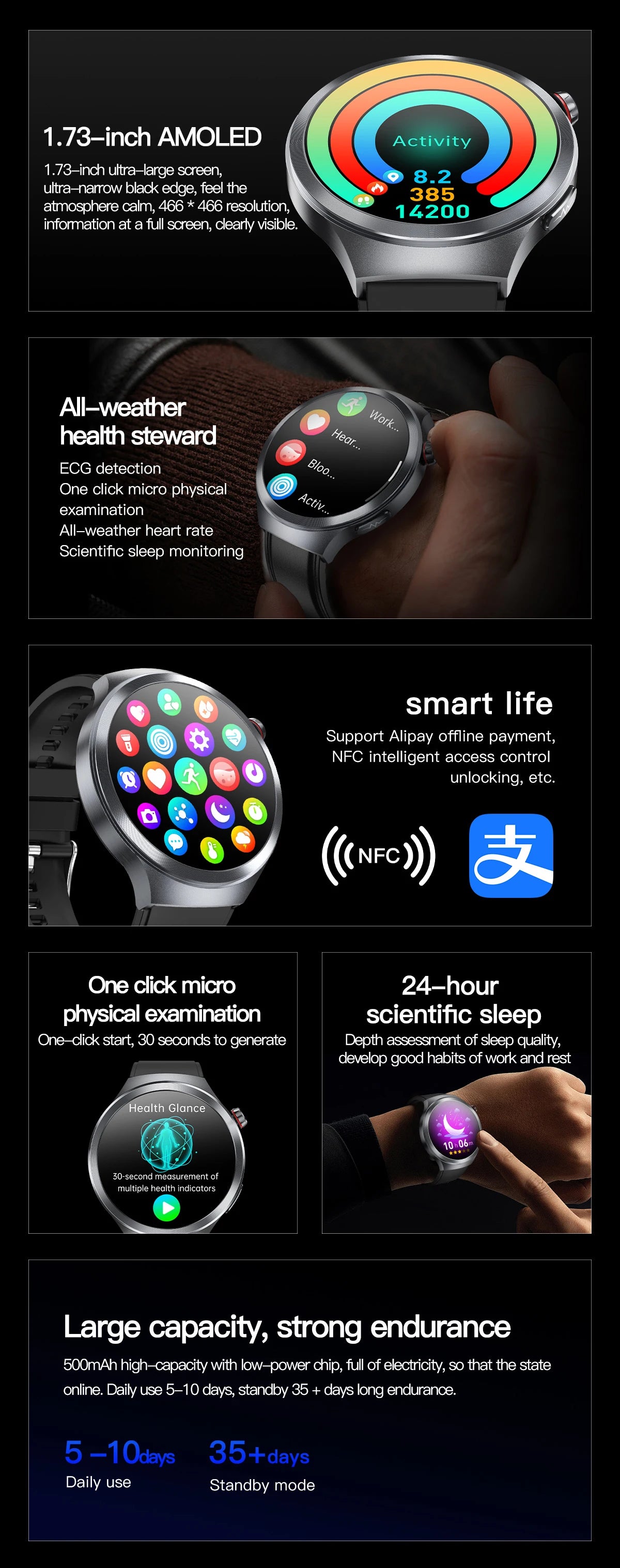 2025 Health Smart Watch – ECG+PPG, Blood Pressure, Blood Oxygen, Uric Acid, Bluetooth Call