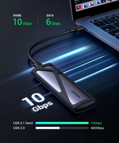 UGREEN M.2 SSD Case | NVMe & SATA Dual Protocol | USB-C 3.1 10Gbps | NVMe PCIe / NGFF SATA | External SSD Enclosure