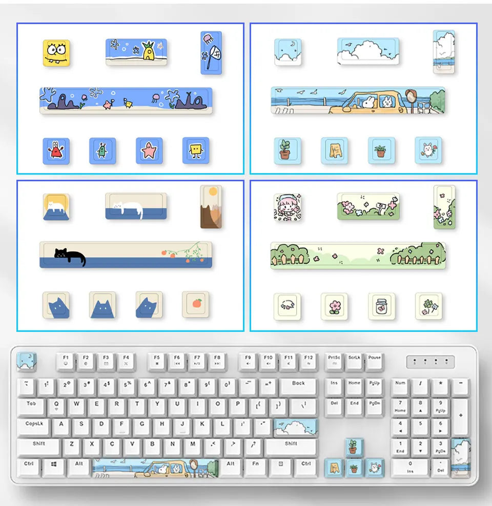 Cute Theme Keycaps 8-Piece Set – Cherry Profile, 5-Side Dye-Sub for Mechanical Keyboard