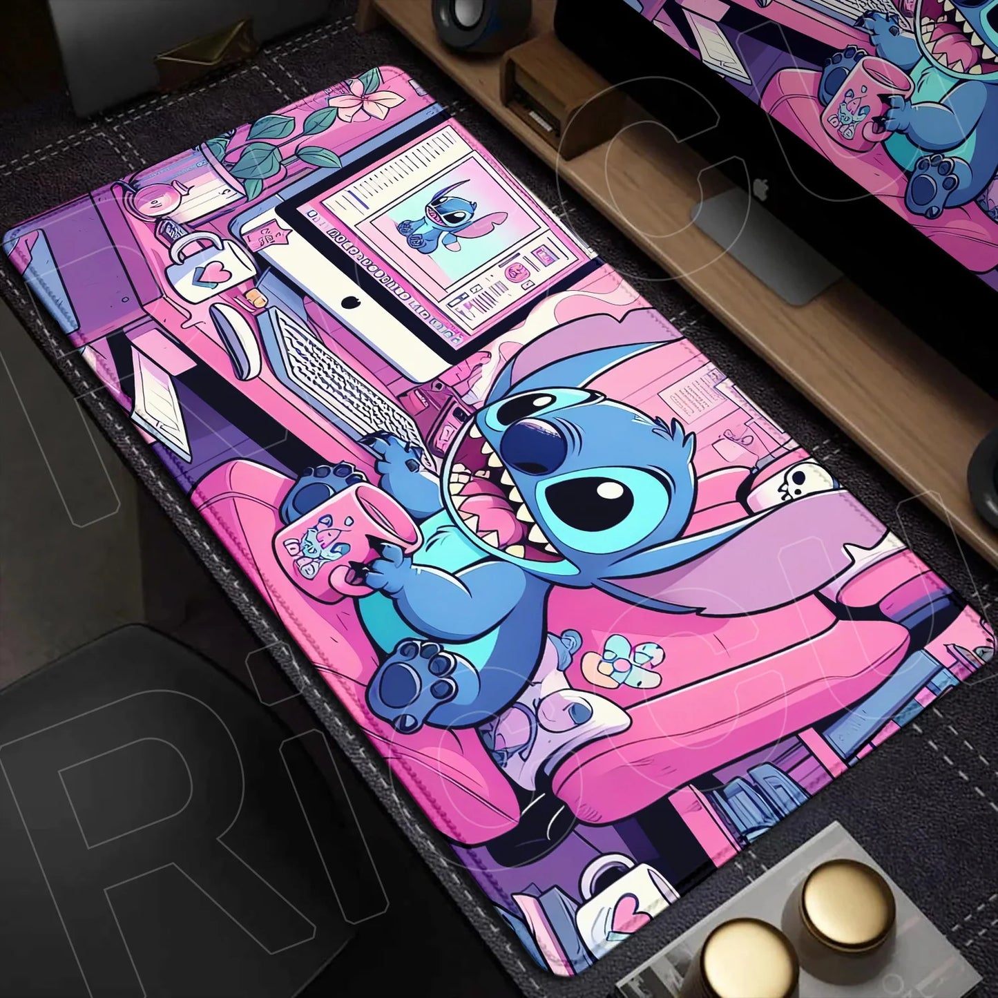 Cute Anime XXL Gaming Mouse Pad – Kawaii Stitch Design, Lock Edge, Non-Slip Rubber