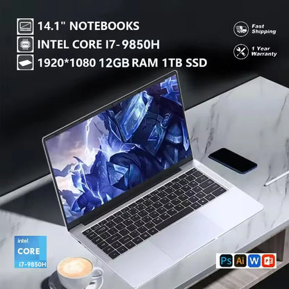 14.1" Ultraslim Laptop – Intel Core i7 9850H or Atom A3950, 12GB RAM, up to 2TB SSD, Windows 11