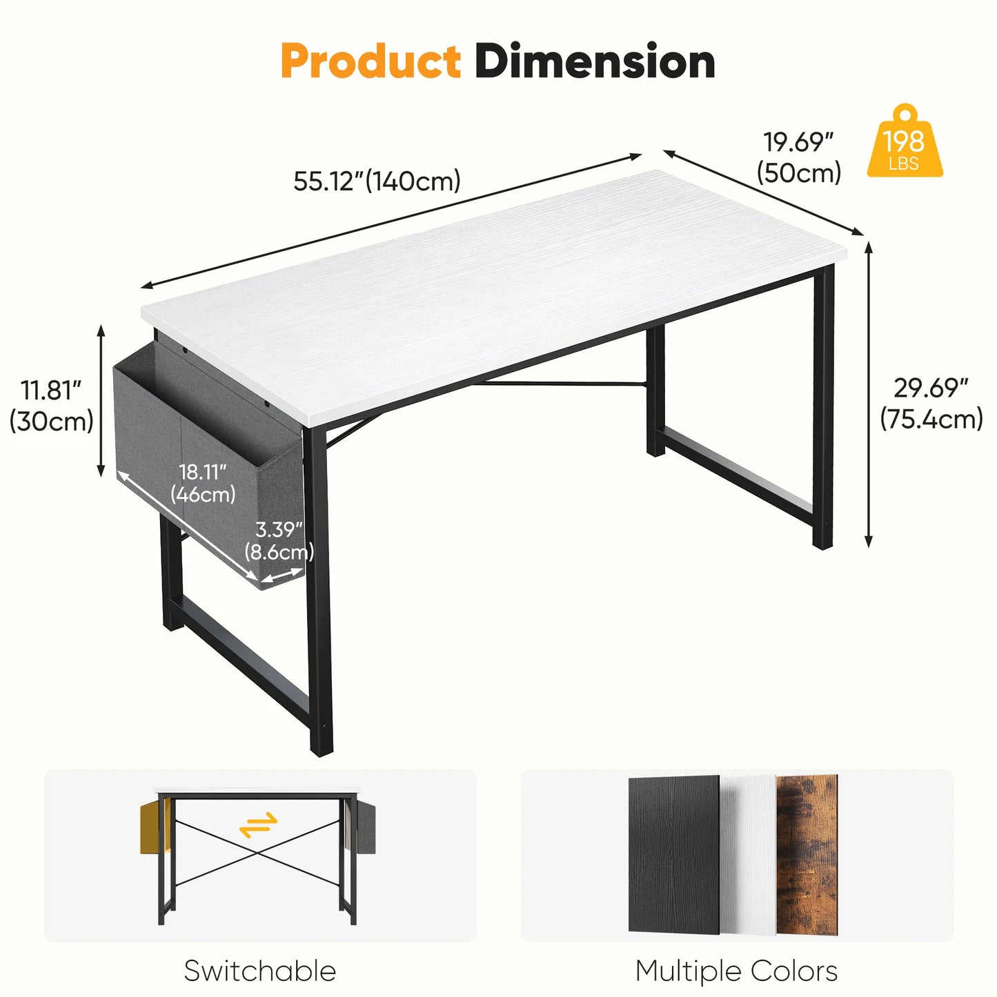 JHK 31–55" Adjustable Office & Gaming Desk – Metal Frame, Wood Tabletop & Storage Bag