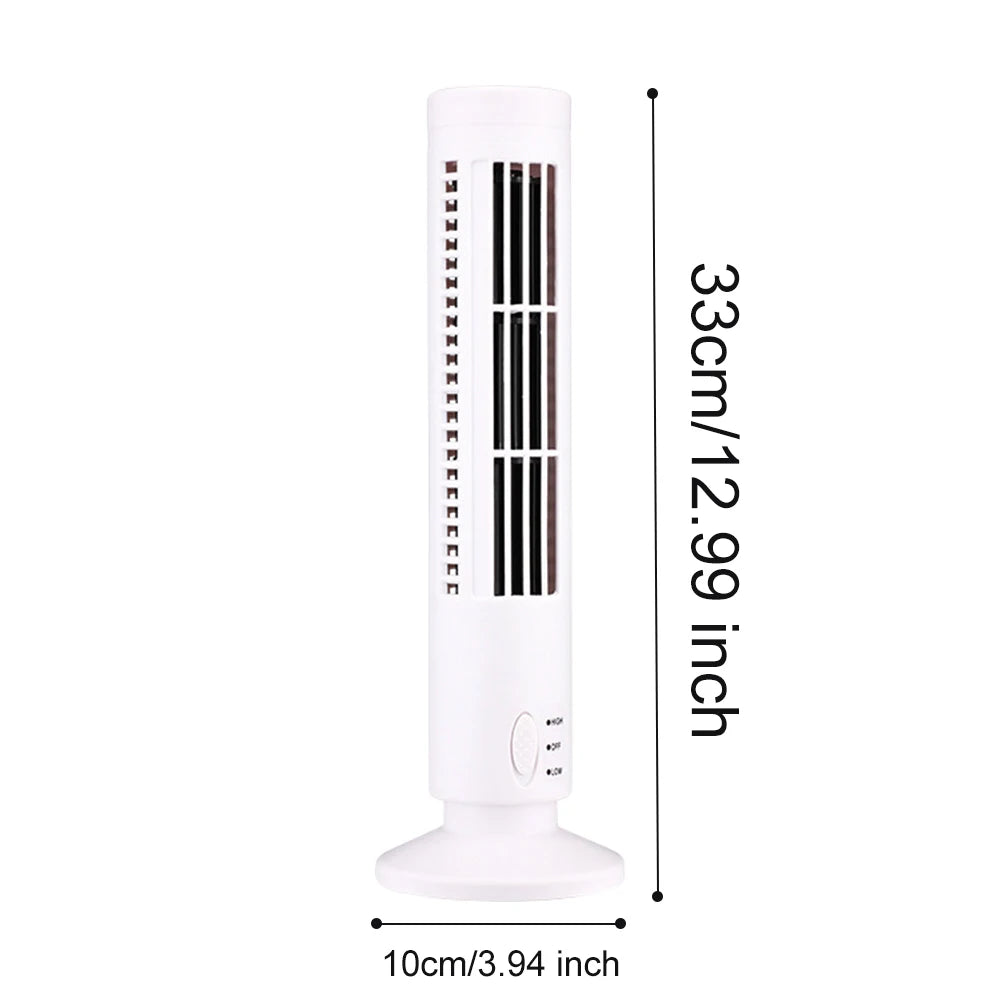 LED Bladeless Tower Fan — 90° Oscillating, USB Powered, Quiet, Desk Fan with Light, Home & Office