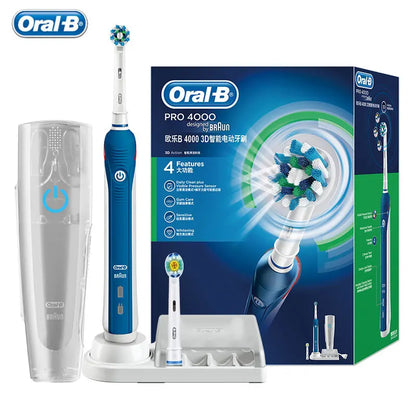 Oral-B Pro 4000 Electric Toothbrush – 3D Action, Pressure Sensor, 4 Modes, Gum Care, Waterproof