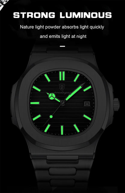 POEDAGAR Men's Luxury Sport Watch – Square Dial, Waterproof, Luminous, Date, Quartz