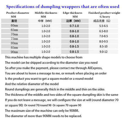 Electric Dumpling Wrapper Machine – 110V/220V, Round & Square Wonton Skin Maker, Commercial
