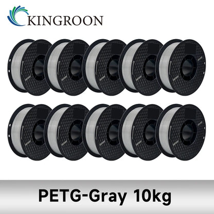 KINGROON 3D Printer Filament – 10KG Bulk, 1.75mm PLA / ABS / PETG, 10 Rolls, Black / White / Gray