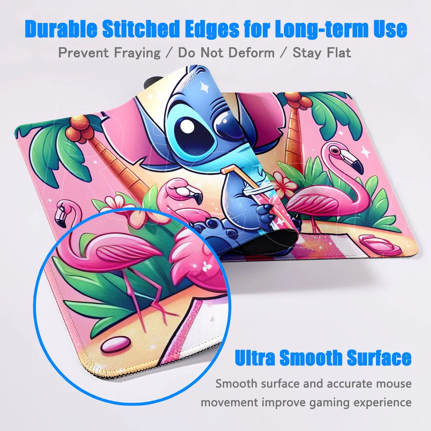 Cute Anime XXL Gaming Mouse Pad – Kawaii Stitch Design, Lock Edge, Non-Slip Rubber