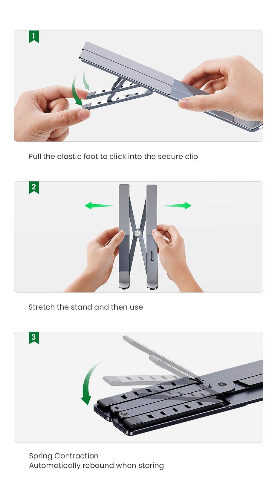 UGREEN Foldable Aluminum Laptop Stand – Adjustable Holder for MacBook, Tablet & Notebook