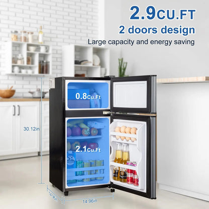 Mini Fridge with Freezer 2.9 Cu.Ft | Double Door, Energy Saving, Low Noise