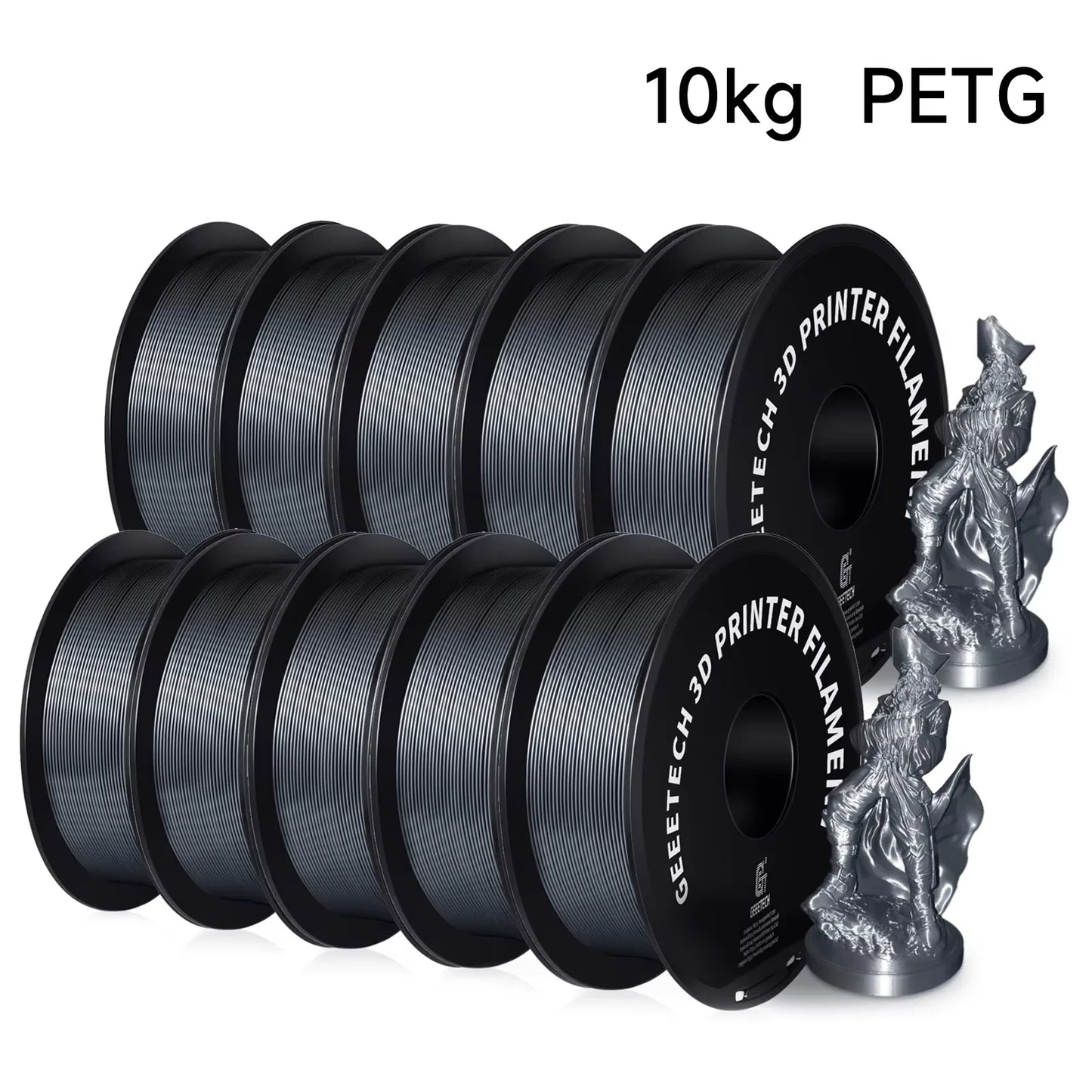 Geeetech PETG Filament – 10 Rolls x 1KG, 1.75mm, Vacuum Packed, for FDM 3D Printers