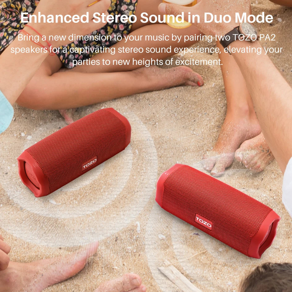 TOZO PA2 Portable Bluetooth Speaker – Deep Bass, 25H Playtime, Custom EQ App
